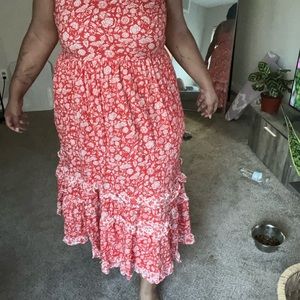 Red and White long floral maxi dress
